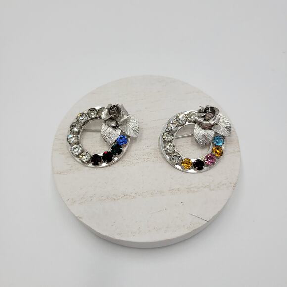 Sterling Silver Multi Color Rhinestone Wreath Brooch Pin Set Mother’s Day Gift - Picture 12 of 12